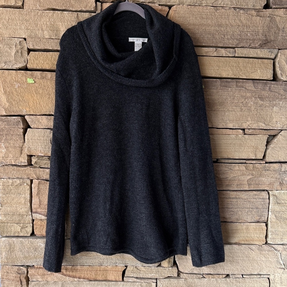 Long Cowl Neck Sweater Wool Blend Charcoal Grey. Beautiful flowy silhouette